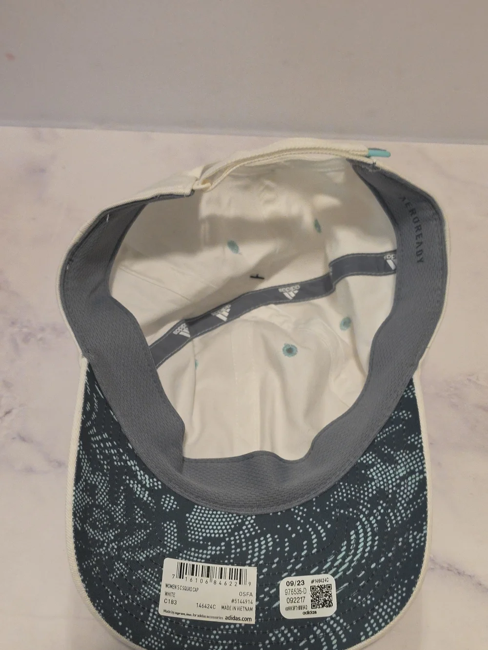 Adidas Women's Fit  White Baseball Cap with Light Blue Logo Brand New